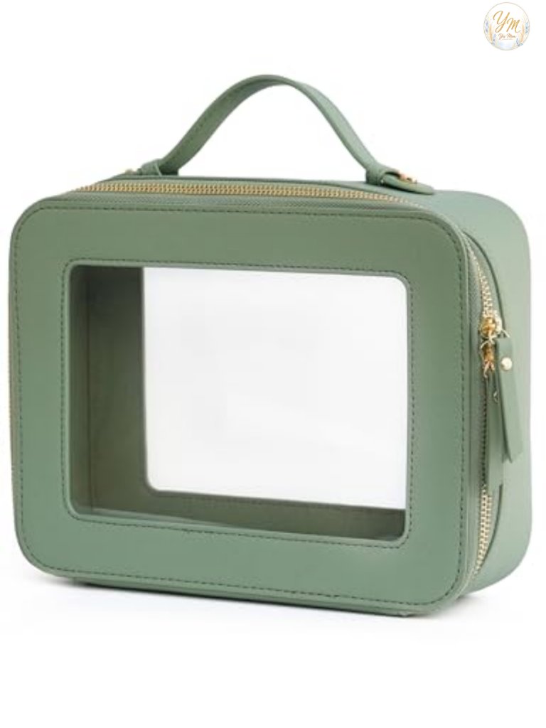 Clear Makeup Bag With Handle Waterproof Pu Leather Large Travel Cosmetic Case